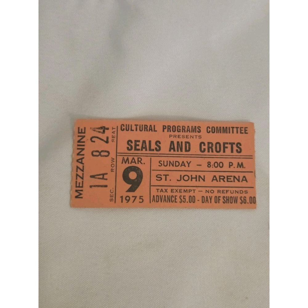 SEALS & CROFTS Ticket Stub March 9th 1975 St John Arena Columbus Ohio RARE HTF